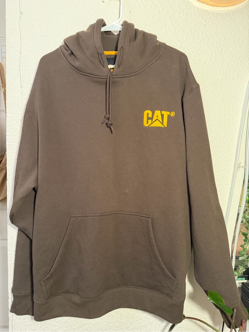 Caterpillar Brown Hoodie with Yellow CAT Logo